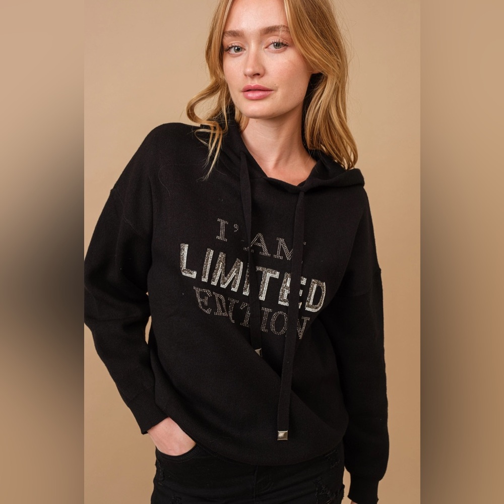 I Am Limited Edition Soft Lightweight Knitted Hoodie Sweater in Black